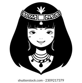 Cleopatra, la reina del antiguo Egipto, vector ícono, tierno dibujo.