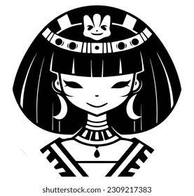 Cleopatra, la reina del antiguo Egipto, vector ícono, tierno dibujo.