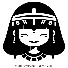 Cleopatra, la reina del antiguo Egipto, vector ícono, tierno dibujo.