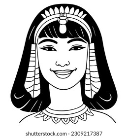 Cleopatra, la reina del antiguo Egipto, vector ícono, tierno dibujo.