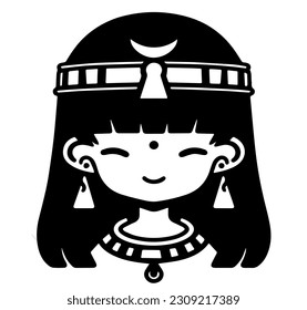 Cleopatra, la reina del antiguo Egipto, vector ícono, tierno dibujo.