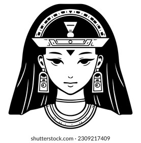 Cleopatra, la reina del antiguo Egipto, vector ícono, tierno dibujo.