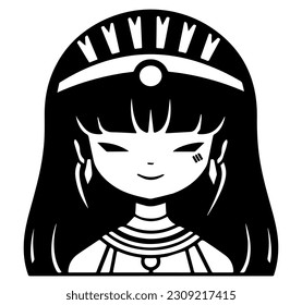 Cleopatra, la reina del antiguo Egipto, vector ícono, tierno dibujo.