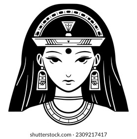 Cleopatra, la reina del antiguo Egipto, vector ícono, tierno dibujo.