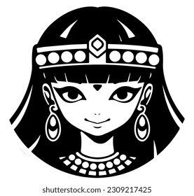 Cleopatra, la reina del antiguo Egipto, vector ícono, tierno dibujo.