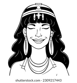 Cleopatra, la reina del antiguo Egipto, vector ícono, tierno dibujo.