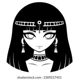 Cleopatra, la reina del antiguo Egipto, vector ícono, tierno dibujo.