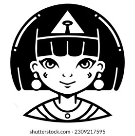 Cleopatra, la reina del antiguo Egipto, vector ícono, tierno dibujo.