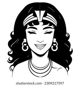 Cleopatra, la reina del antiguo Egipto, vector ícono, tierno dibujo.