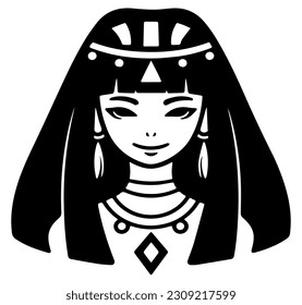 Cleopatra, la reina del antiguo Egipto, vector ícono, tierno dibujo.