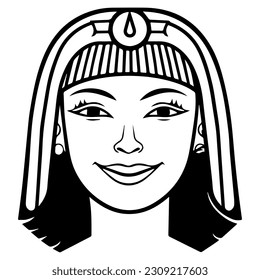 Cleopatra, la reina del antiguo Egipto, vector ícono, tierno dibujo.