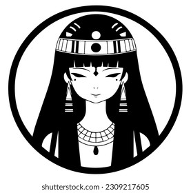 Cleopatra, la reina del antiguo Egipto, vector ícono, tierno dibujo.