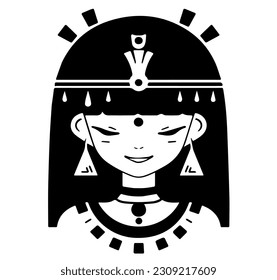 Cleopatra, la reina del antiguo Egipto, vector ícono, tierno dibujo.