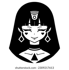 Cleopatra, la reina del antiguo Egipto, vector ícono, tierno dibujo.