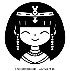 Cleopatra, la reina del antiguo Egipto, vector ícono, tierno dibujo.