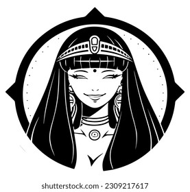 Cleopatra, la reina del antiguo Egipto, vector ícono, tierno dibujo.