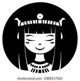 Cleopatra, la reina del antiguo Egipto, vector ícono, tierno dibujo.