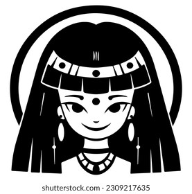 Cleopatra, la reina del antiguo Egipto, vector ícono, tierno dibujo.