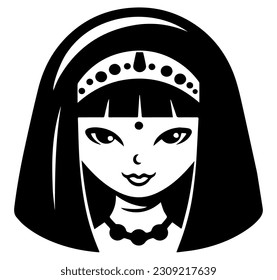 Cleopatra, la reina del antiguo Egipto, vector ícono, tierno dibujo.