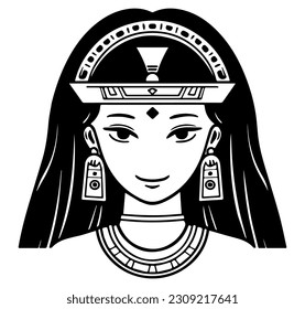 Cleopatra, la reina del antiguo Egipto, vector ícono, tierno dibujo.