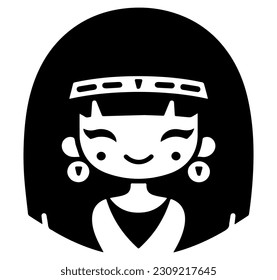 Cleopatra, la reina del antiguo Egipto, vector ícono, tierno dibujo.