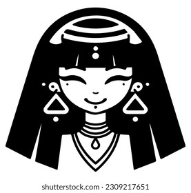 Cleopatra, la reina del antiguo Egipto, vector ícono, tierno dibujo.