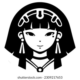 Cleopatra, la reina del antiguo Egipto, vector ícono, tierno dibujo.