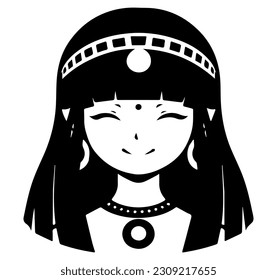 Cleopatra, la reina del antiguo Egipto, vector ícono, tierno dibujo.