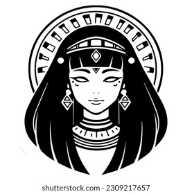 Cleopatra, la reina del antiguo Egipto, vector ícono, tierno dibujo.