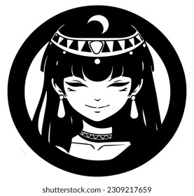 Cleopatra, la reina del antiguo Egipto, vector ícono, tierno dibujo.