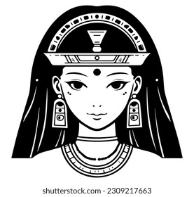 Cleopatra, la reina del antiguo Egipto, vector ícono, tierno dibujo.