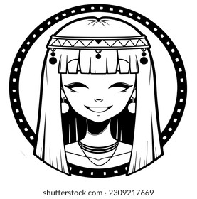 Cleopatra, la reina del antiguo Egipto, vector ícono, tierno dibujo.