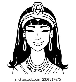 Cleopatra, la reina del antiguo Egipto, vector ícono, tierno dibujo.