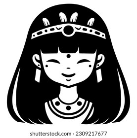 Cleopatra, la reina del antiguo Egipto, vector ícono, tierno dibujo.