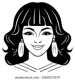 Cleopatra, la reina del antiguo Egipto, vector ícono, tierno dibujo.