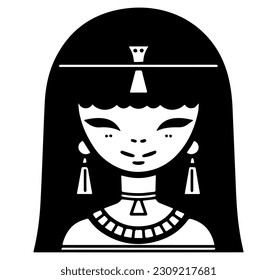 Cleopatra, la reina del antiguo Egipto, vector ícono, tierno dibujo.