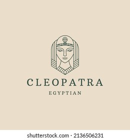 Cleopatra queen of egypt line style logo icon design template flat vector