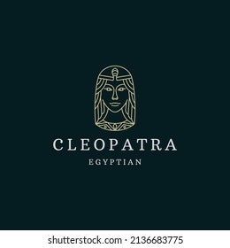 Cleopatra queen of egypt line style logo icon design template flat vector