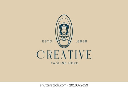 Cleopatra queen Logo Design Template. Vector Illustration of Queen Egyptian. Vintage Modern Logo Line Art Design Template