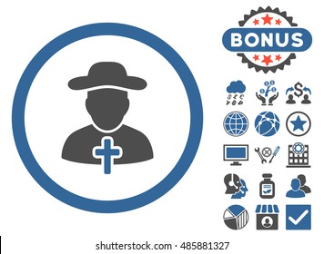 Clergy icon with bonus elements. Vector illustration style is flat iconic bicolor symbols, cobalt and gray colors, white background.