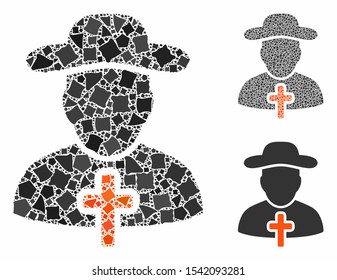 Cleric composition of ragged elements in various sizes and shades, based on cleric icon. Vector humpy elements are united into collage. Cleric icons collage with dotted pattern.