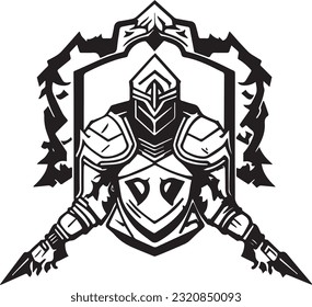 Cleric illustration. Paladin symbol or knight armor logo in black and white