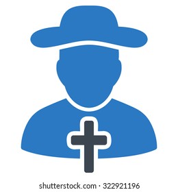 Cleric vector icon. Style is bicolor flat symbol, smooth blue colors, rounded angles, white background.