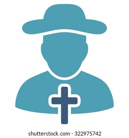 Cleric vector icon. Style is bicolor flat symbol, cyan and blue colors, rounded angles, white background.
