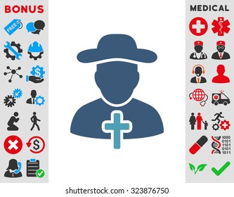 Cleric vector icon. Style is bicolor flat symbol, cyan and blue colors, rounded angles, white background.