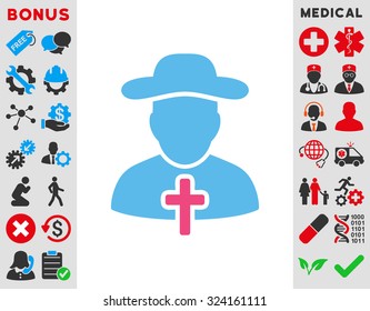 Cleric vector icon. Style is bicolor flat symbol, pink and blue colors, rounded angles, white background.