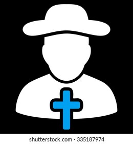 Cleric vector icon. Style is bicolor flat symbol, blue and white colors, rounded angles, black background.