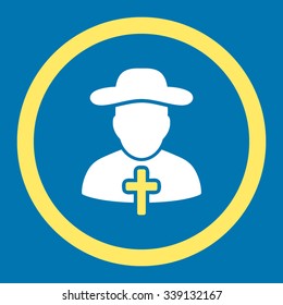 Cleric vector icon. Style is bicolor flat rounded symbol, yellow and white colors, rounded angles, blue background.