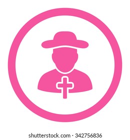 Cleric vector icon. Style is flat rounded symbol, pink color, rounded angles, white background.