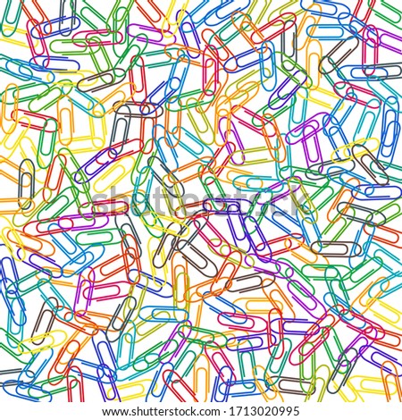 Clerical colored paper clips isolated on white vector background. Rainbow colors paperclips memo note and documents staple attach tools illustration. Plastic paperclips pile.